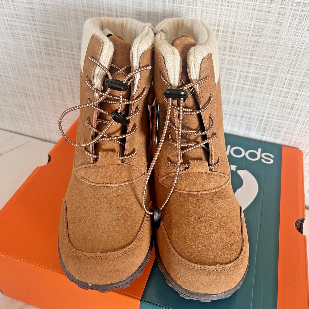 Sporto® Boho Ankle Boots Women's Suede Lace-Up Camel 9M Water-Resistant Side Zip